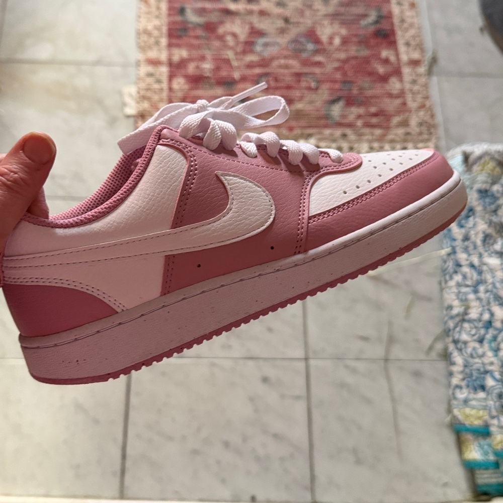 Nike Women's Court Vision Low Next Nature Pink and White Sneakers - Picture 2 of 4